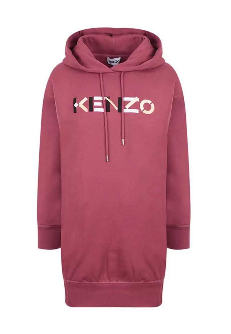 Jual Kenzo Logo Embroidered Hoodie Dress in Blackberry Original