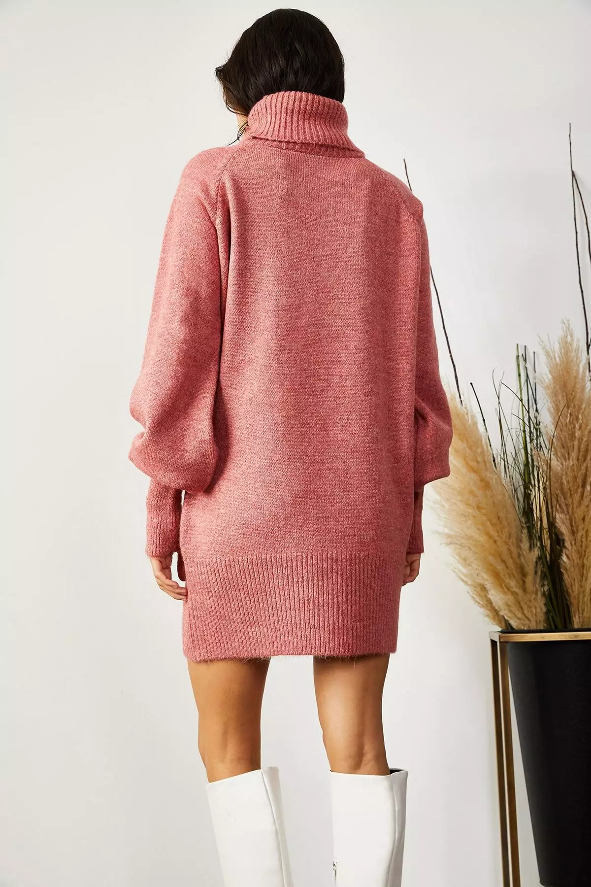 Turtleneck Balloon Sleeve Loose Knitwear Dress
