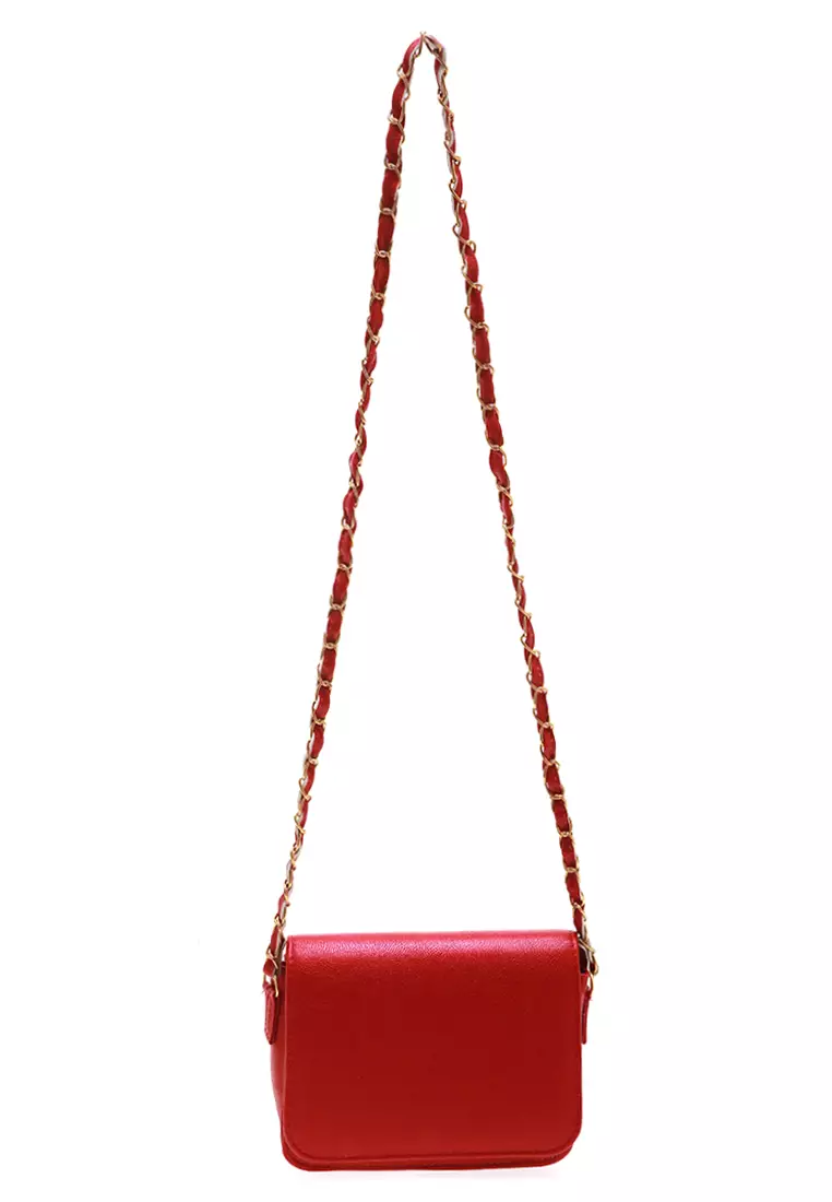 Esya Tas Selempang Wanita Long Chain Rope Glossy Quality Premium - Maroon
