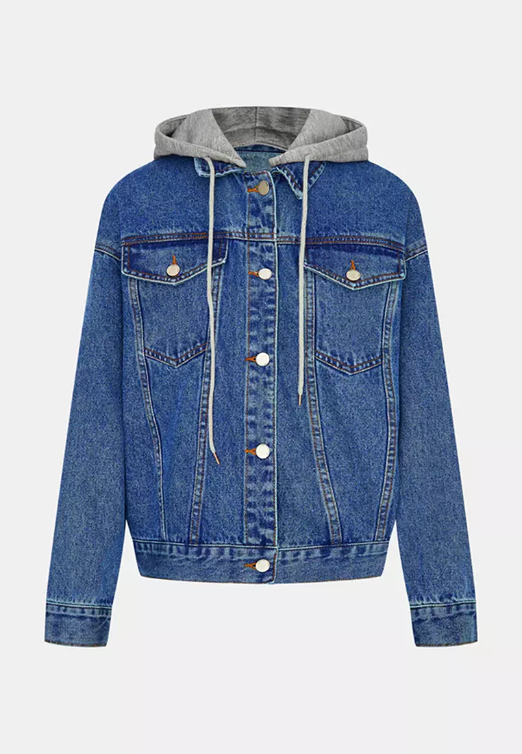 Button up denim jacket hooded discount