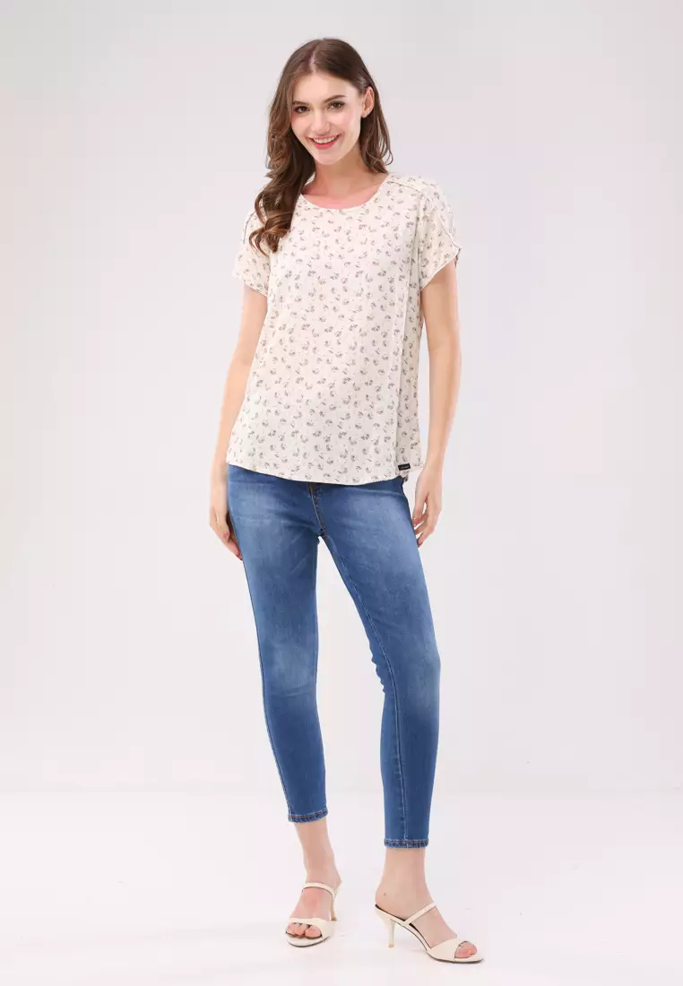 Printed Soft Linen Woven Short Sleeves Blouse