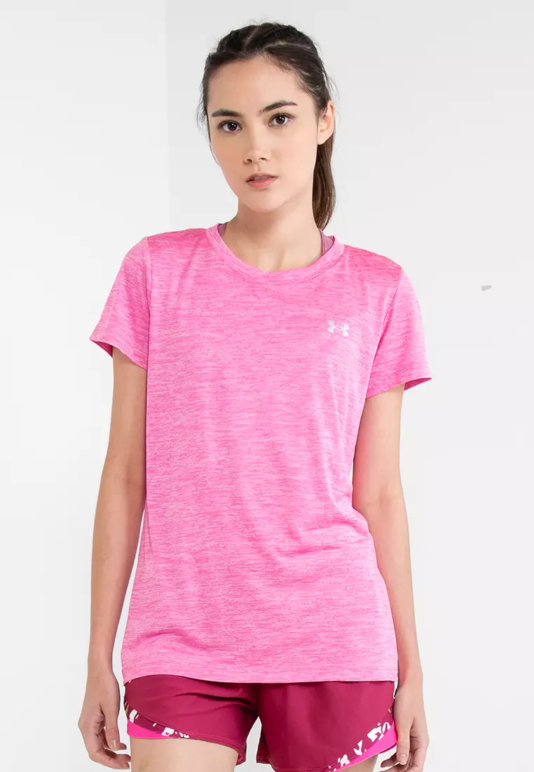 Under Armour Women's Live Sportstyle Graphic Short Sleeve Crew Neck  T-Shirt, Pink Edge/White, X-Large