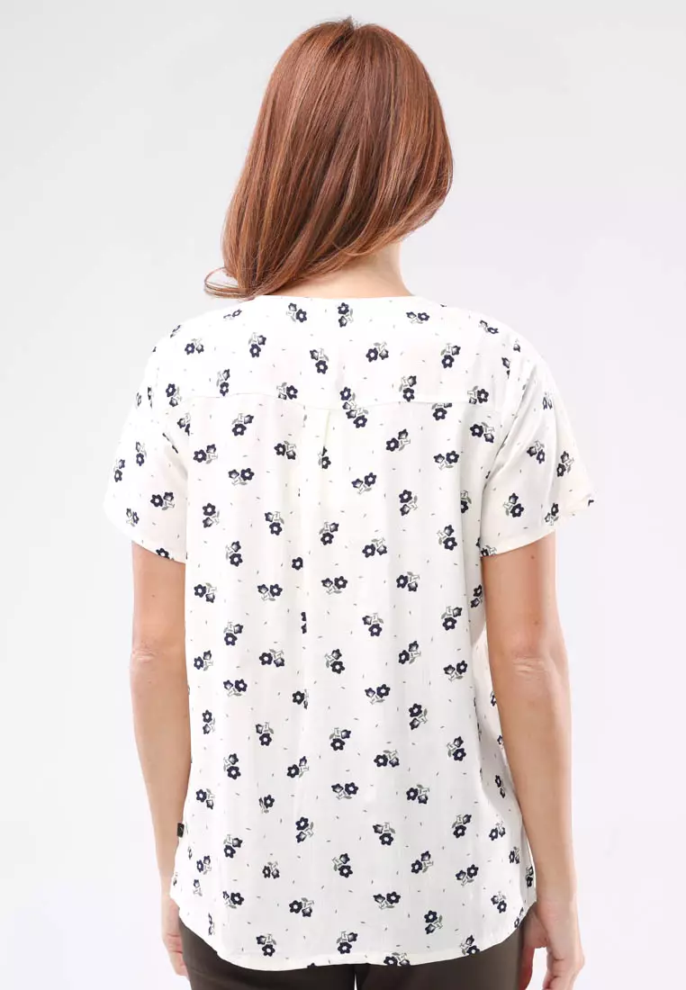 Woven Printed Soft Linen Short Sleeve Blouse