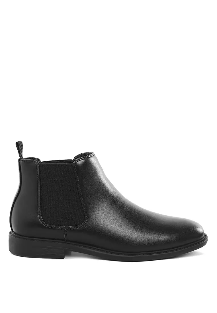 Men's Faux Leather Chelsea Boots In Black