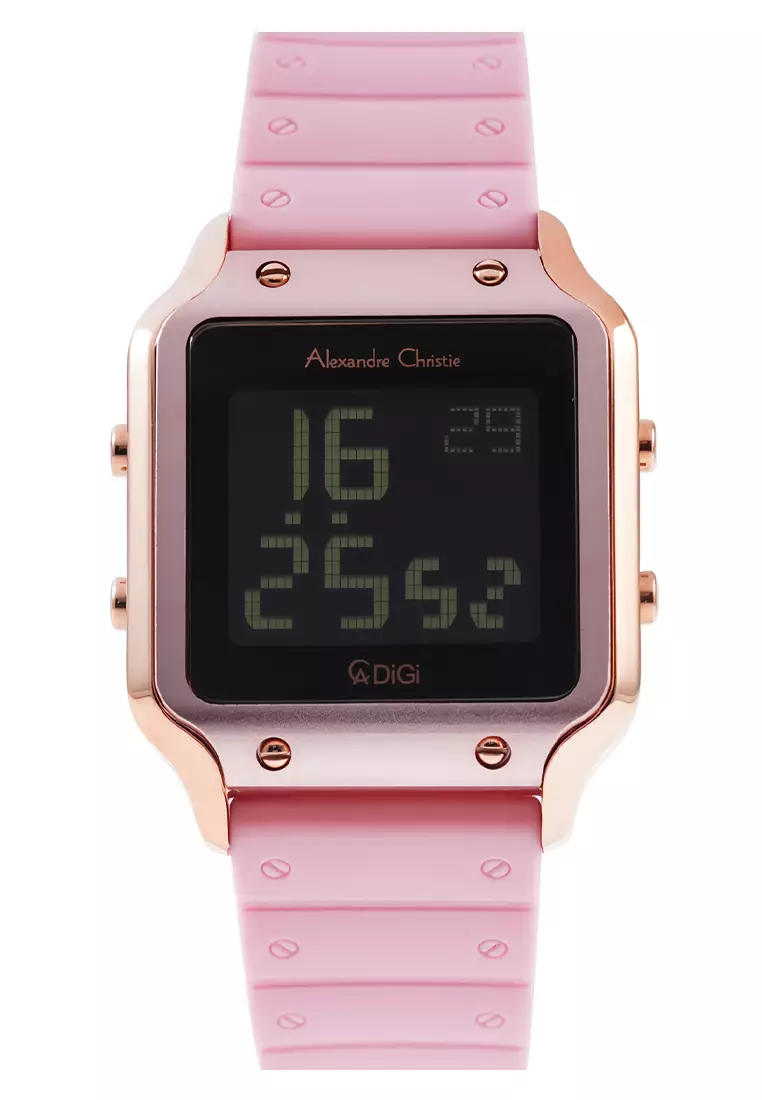 Alexandre Christie - Jam Tangan Digital Wanita - Rosegold - Pink Rubber Strap - 9382 LHRRGBALK