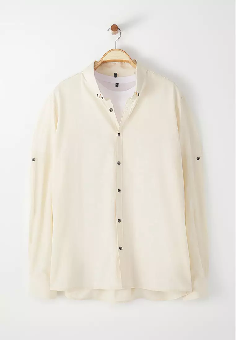 Stone Plus Size Regular Fit Casual Button-down Collar Shirt TMNSS23GO00094