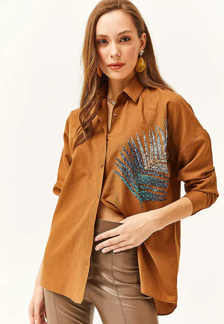Sequin Oversize Poplin Shirt