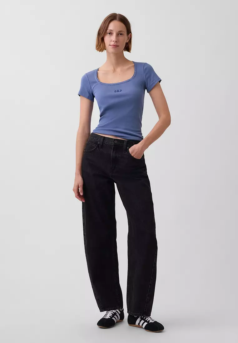 Ribbed Logo Scoop Neck Top