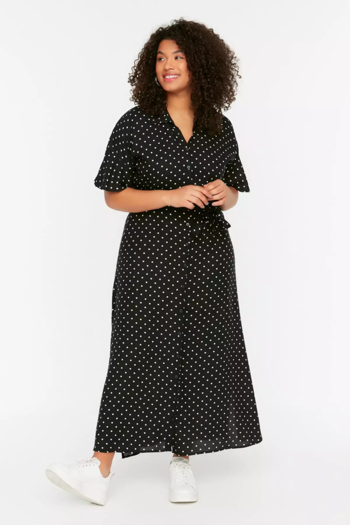 Plus Size Printed Shirt Dress With Belt