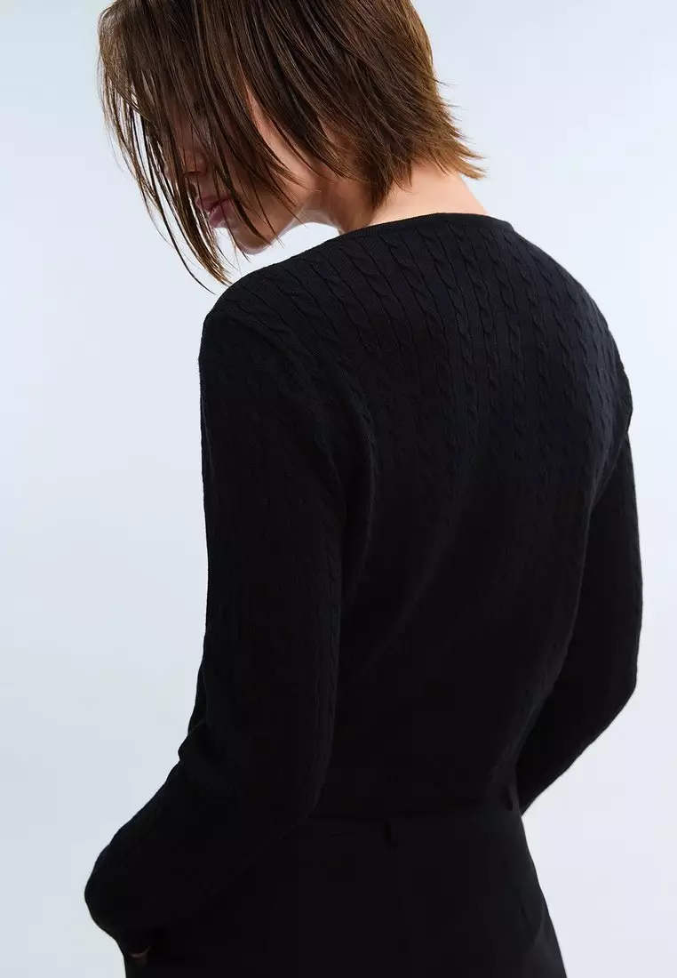 Ribbed Button Front Knit Cardigan - Black