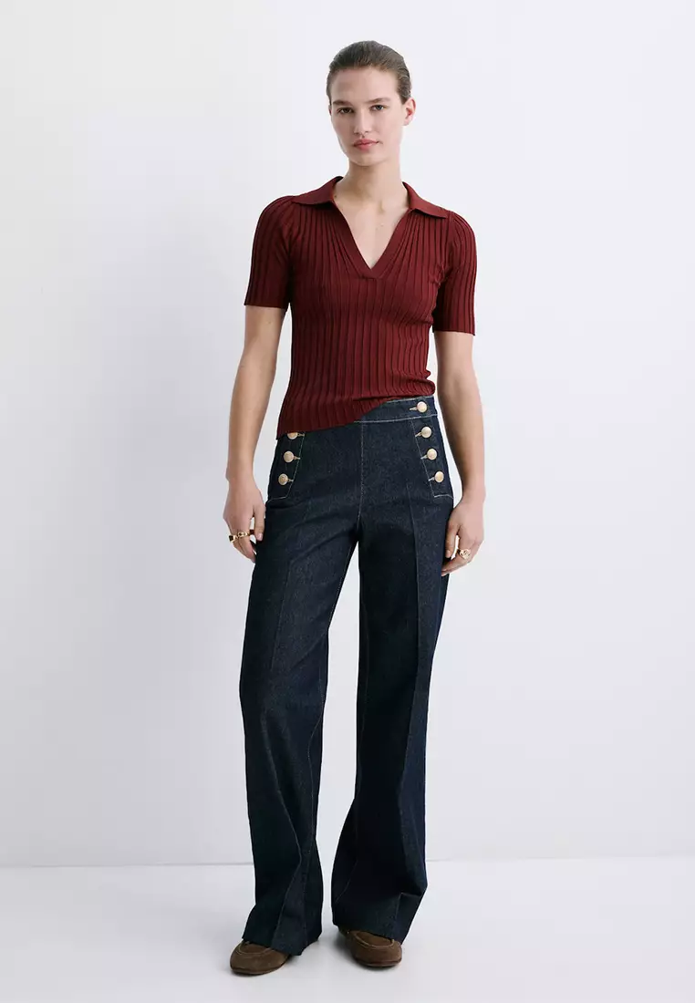Wide-Leg Jeans With Side Buttons