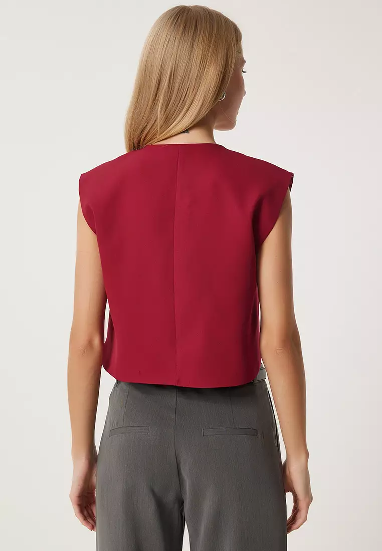 Buttoned Crop Woven Vest