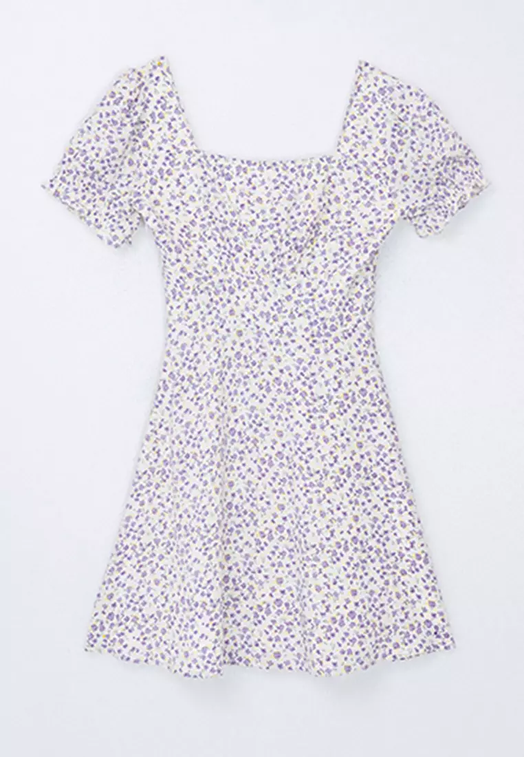 Square Neck Floral Mini Dress