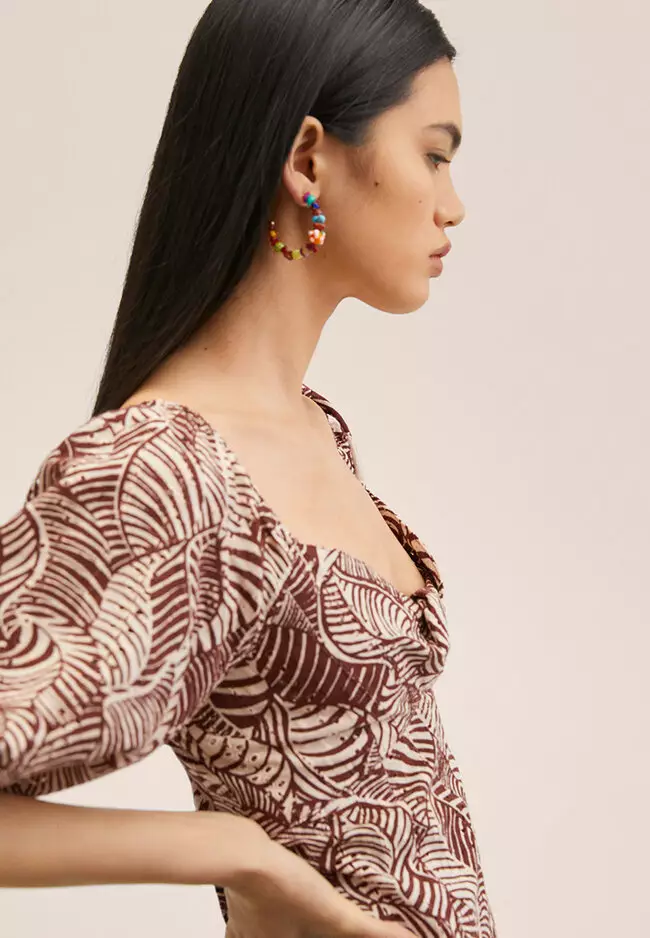 Printed Dress With Balloon Sleeves