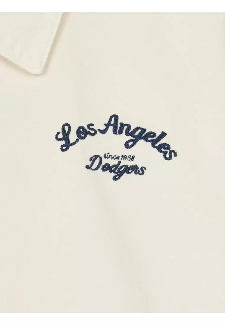 WOMEN'S VARSITY CURSIVE EMBROIDERY CROPPED DENIM SHIRTS LOS ANGELES DODGERS
