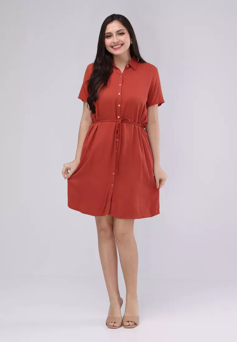 Single Twill Woven Short Sleeves Dress