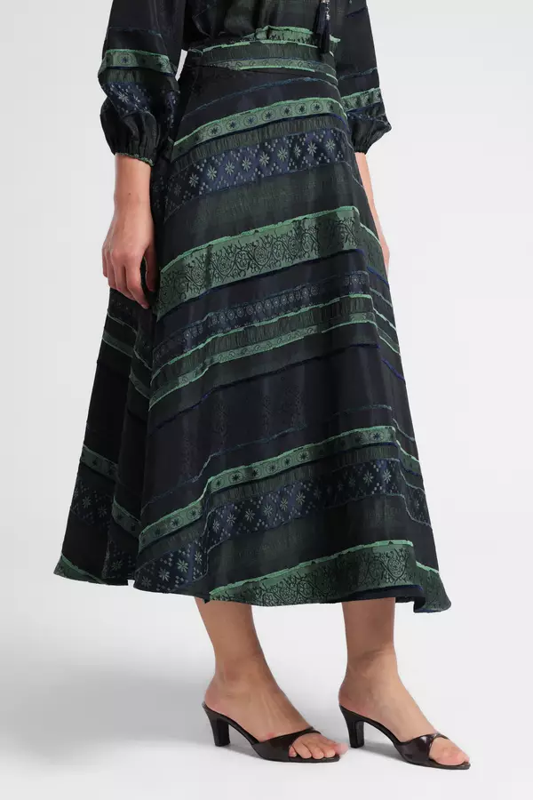 MINIMAL - Aisha - Rok Midi A Line Bertekstur - Navy