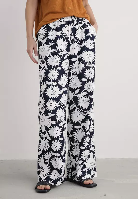 Seasalt Cornwall Navy Poolfield Organic Cotton Printed Trousers (GOTS)