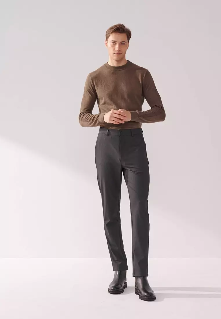 Dark Gray Slim-Fit Four-Way Stretch Casual Pants