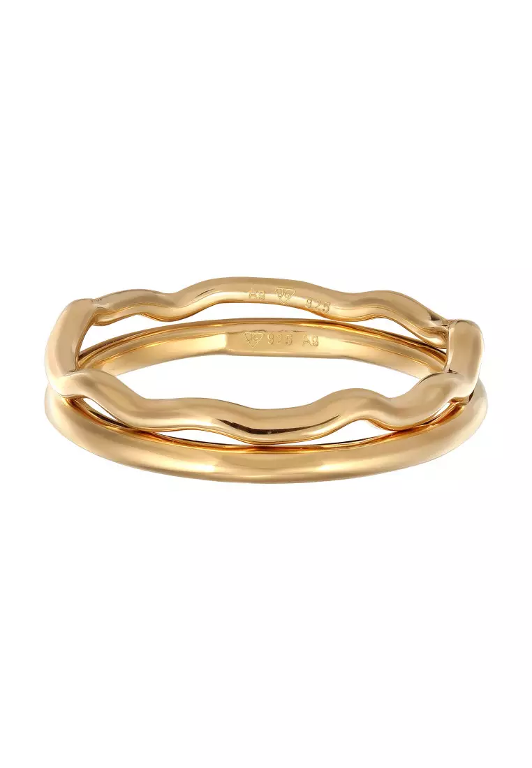 Cincin Perhiasan Perak 925 Wanita Set Minimalis Gold Plated
