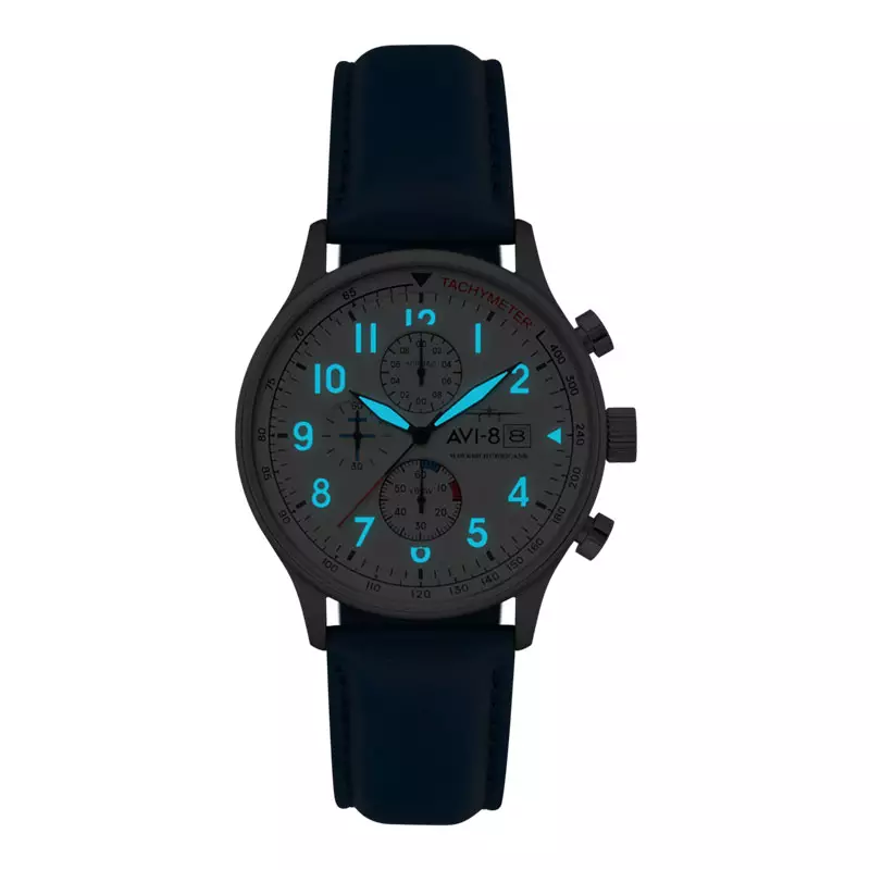 Jam Tangan Pria AVI-8 Hawker Hurricane AV-4011-0X Classic Chronograph White Dial Blue Leather Strap + Extra Strap