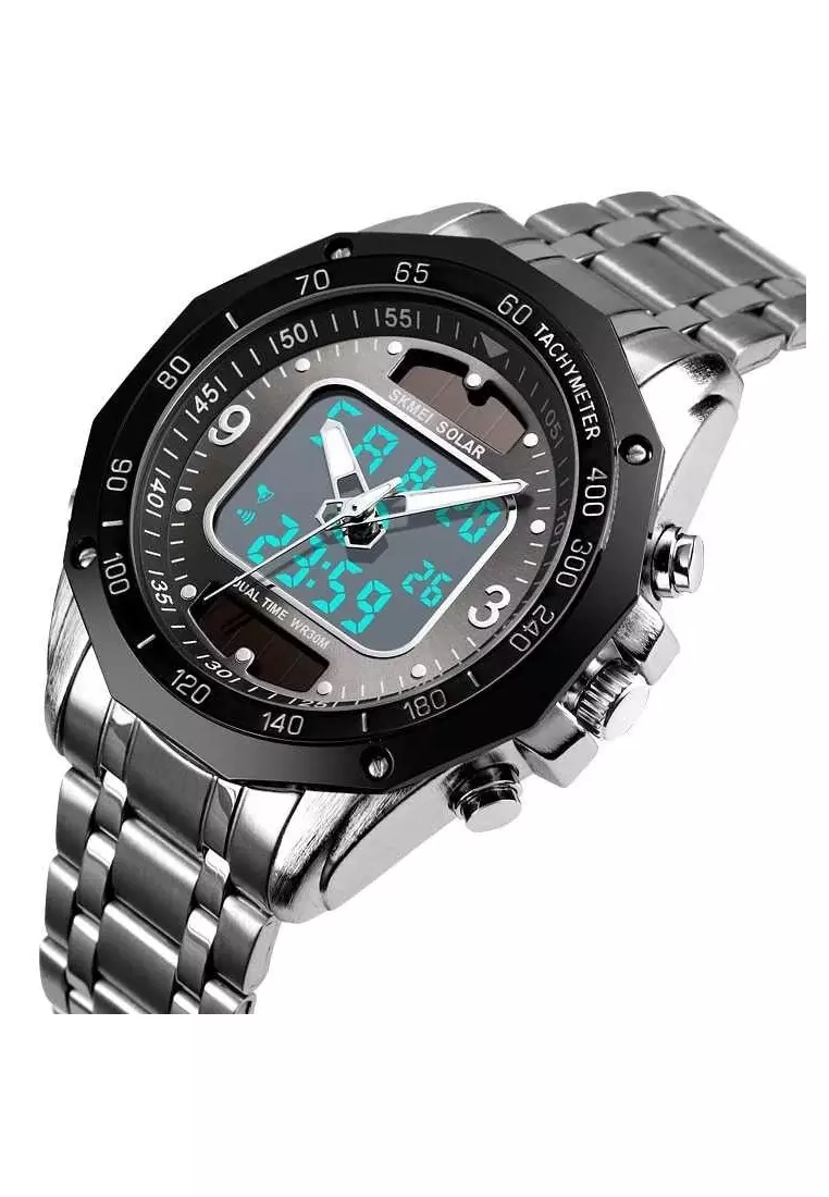 Jam Tangan Casual Solar Digital Analog Pria Waterproof Strap Tali Material Stainless Steel WW23 ORIGINAL