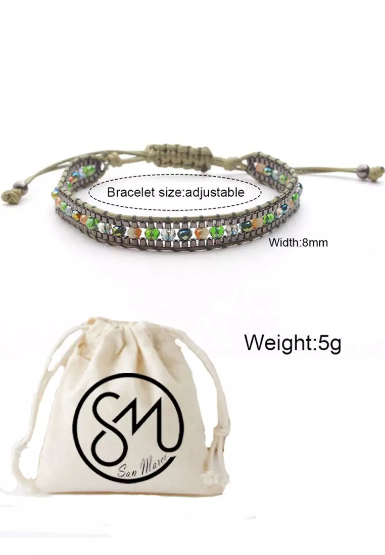 Aksesoris Gelang Wanita Crystals Beads Embellish Macrame Bracelet Green Army