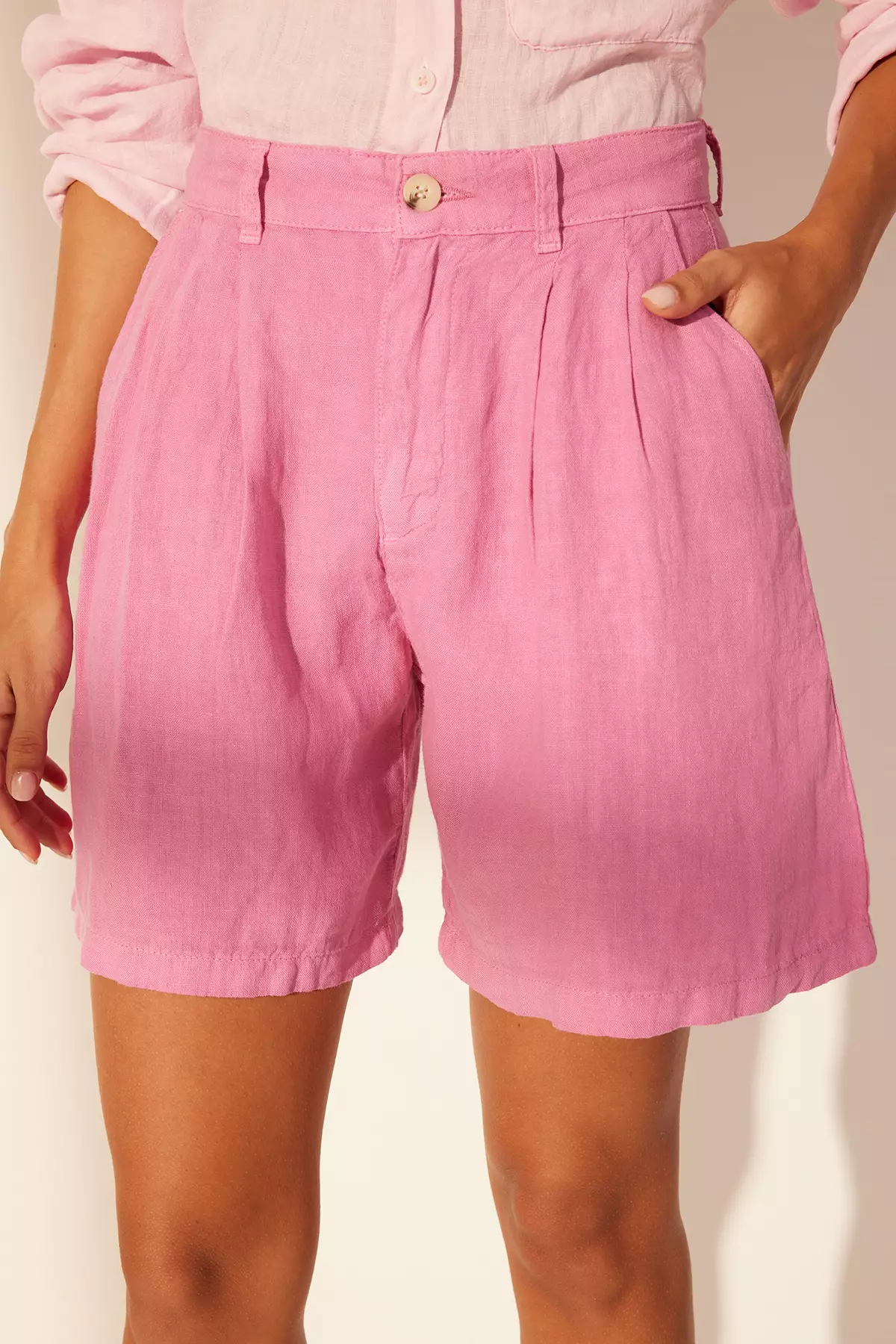 Pink Pleated High Waist Shorts
