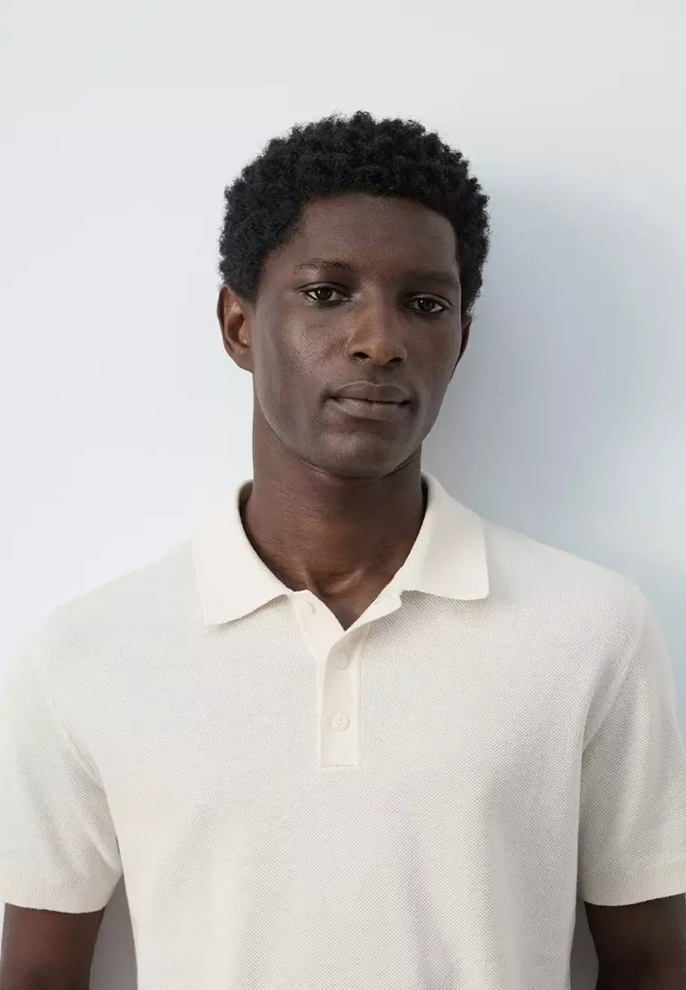 Fine Knit Polo Shirt With Microstructure