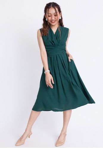 Hook Clothing green Wrap Front Flare Dress 02D11AAD1972F0GS_1