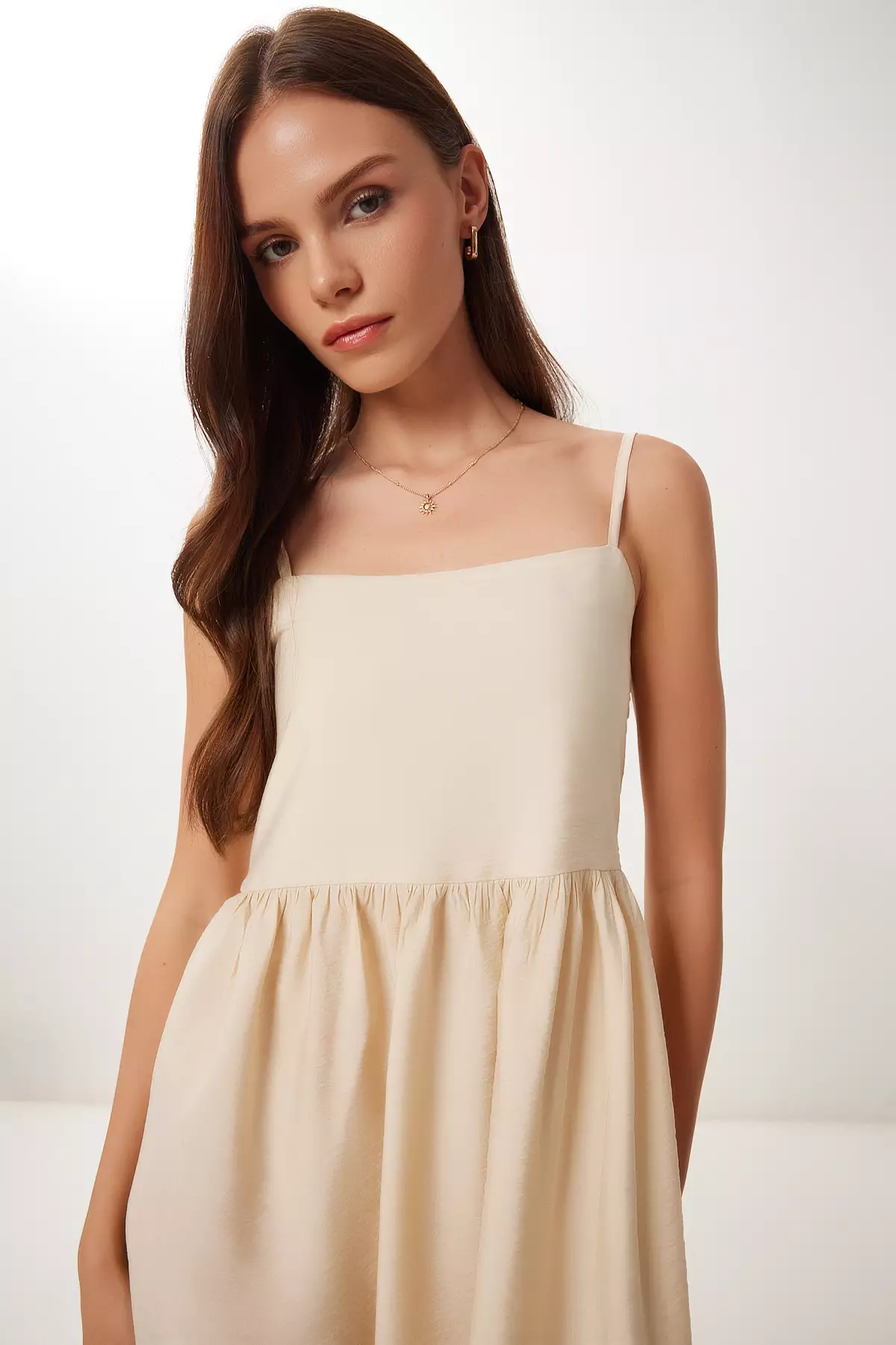 Women's Cream Strap Summer Midi Ayrobin Dress Dd01357