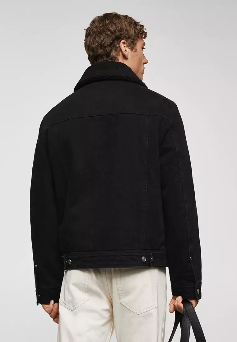 Shearling denim hot sale jacket black