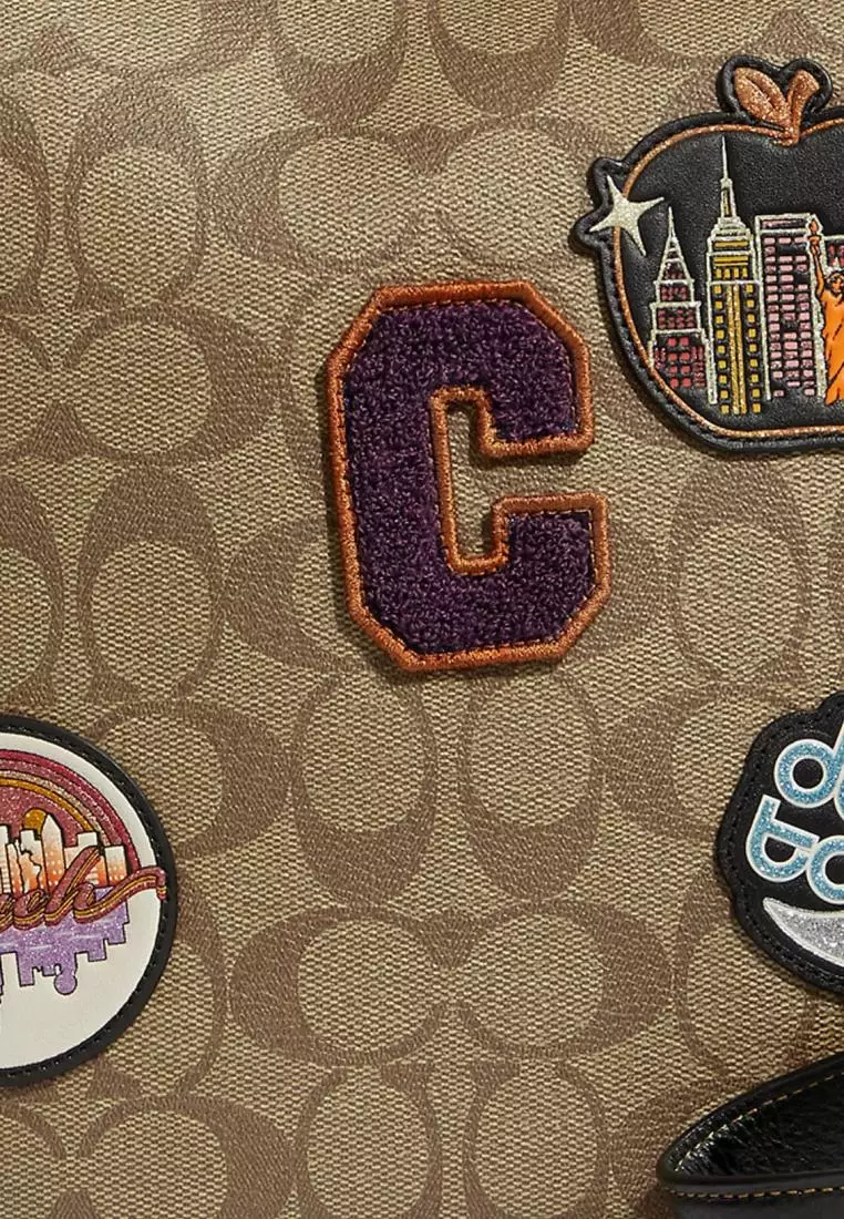 Coach Ellie File Bag In Signature Canvas With Disco Patches Khaki Multi