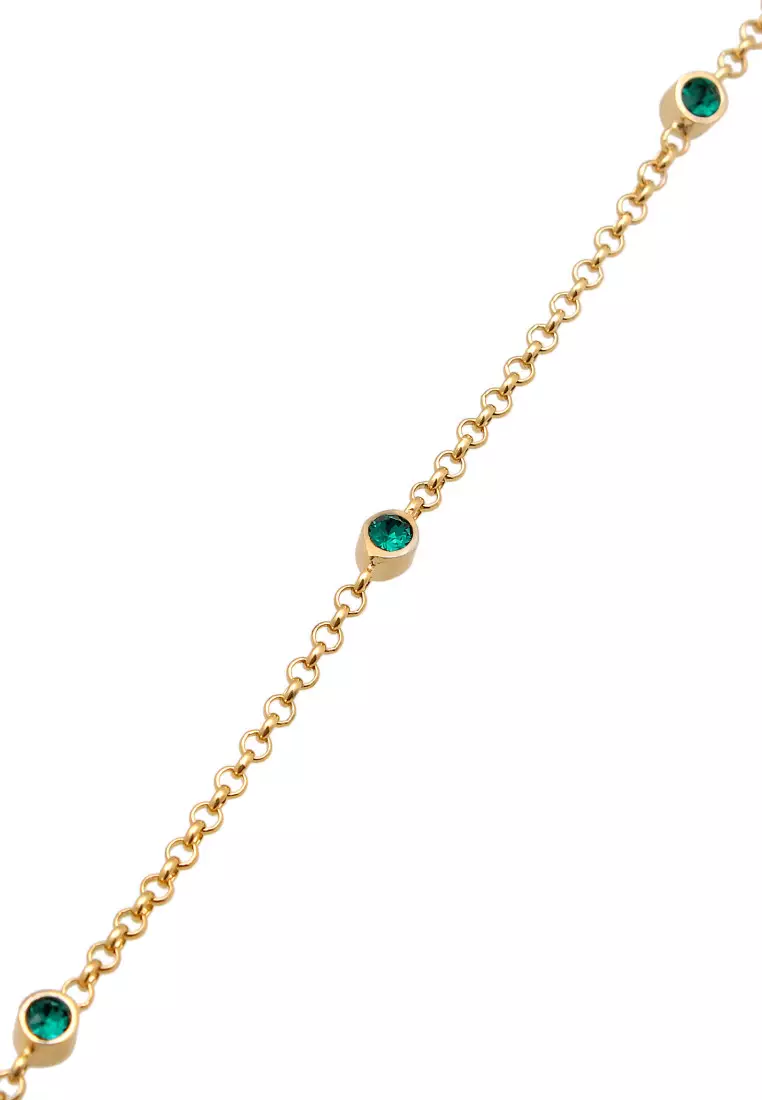 Gelang Perhiasan Perak 925 Wanita Basic Filigree Combinable Crystals Green Gold Plated