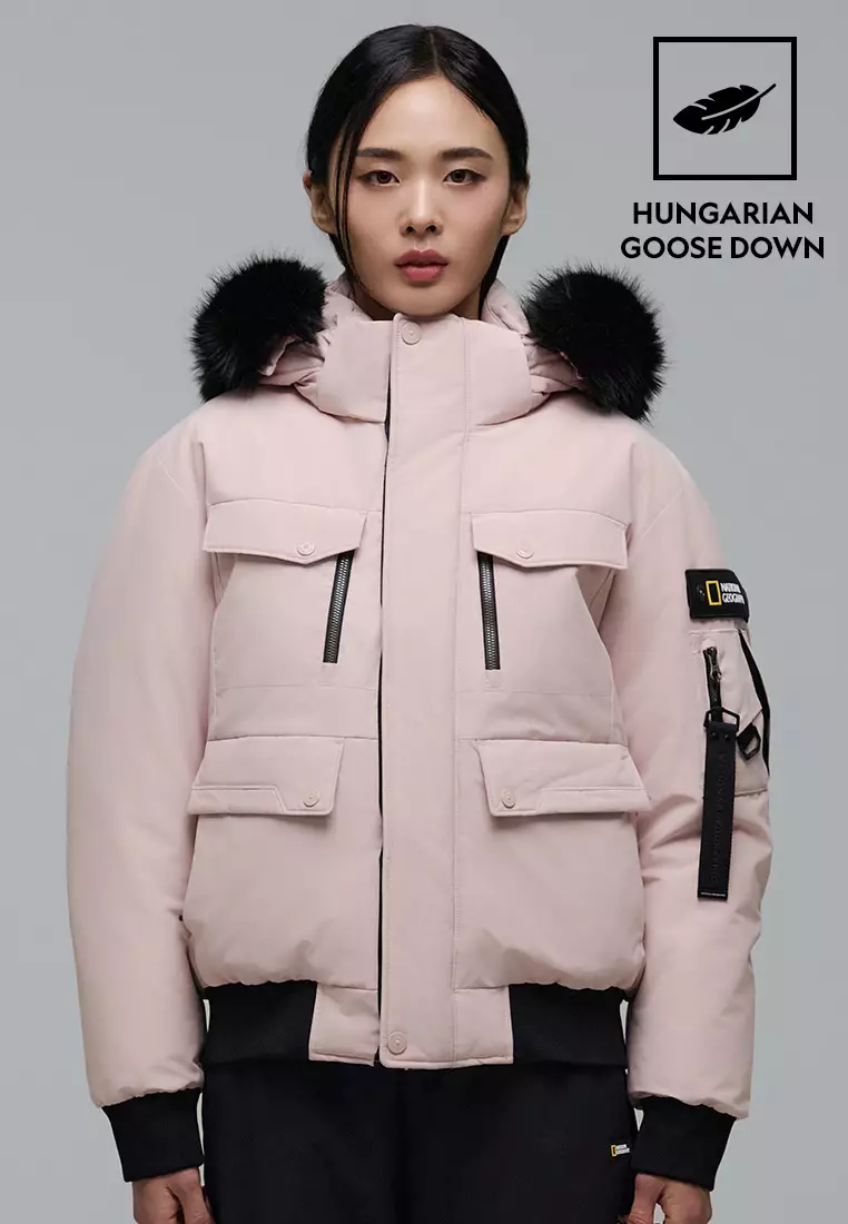 Womens down coat with fur trim top
