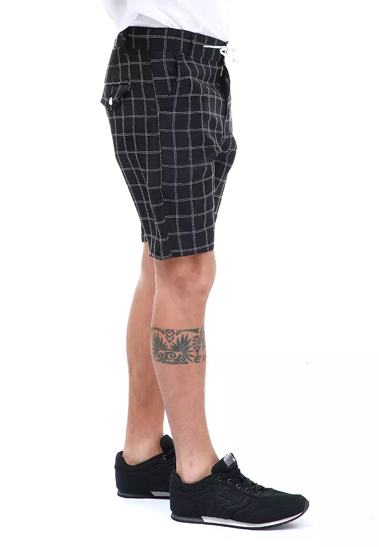 Rissham Celana Pendek Chino Pria Motif Tartan Casual Short Pants Material Cotton ORIGINAL - Black