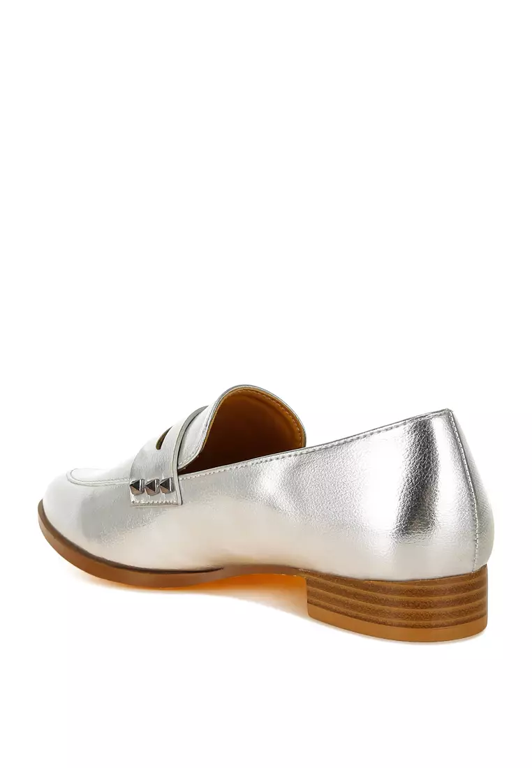 Penny Strap Metallic Loafers in Silver