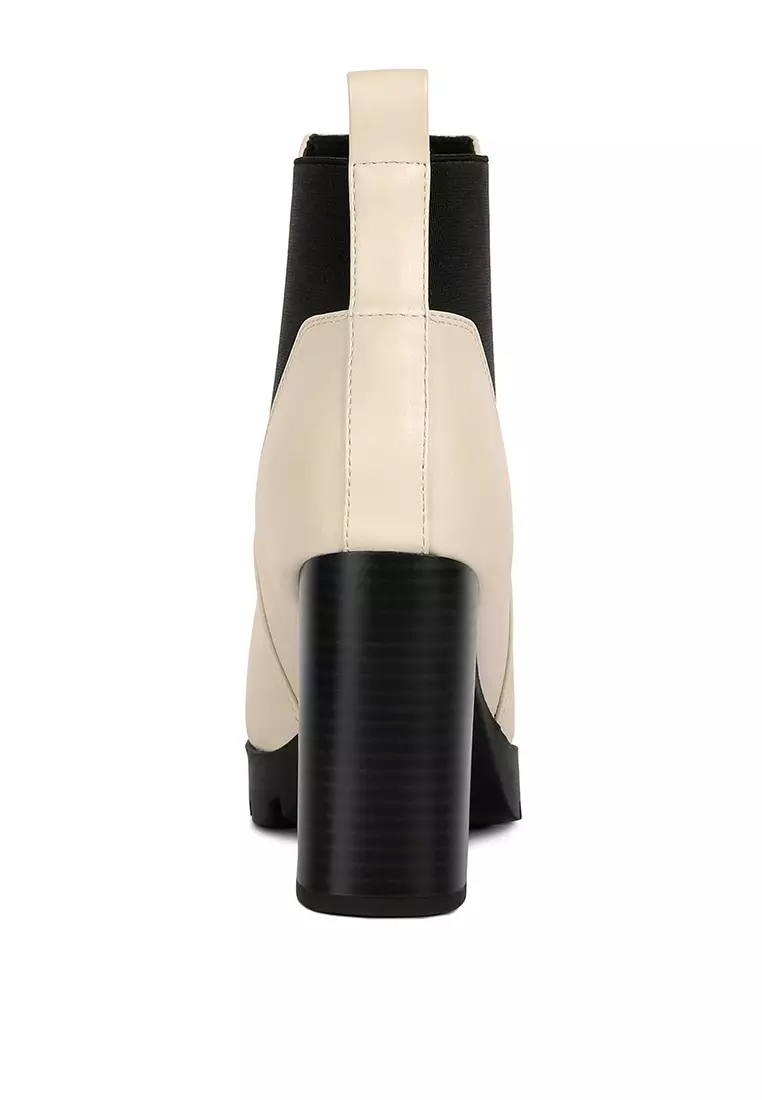 Beige Block Heeled Chelsea Boot
