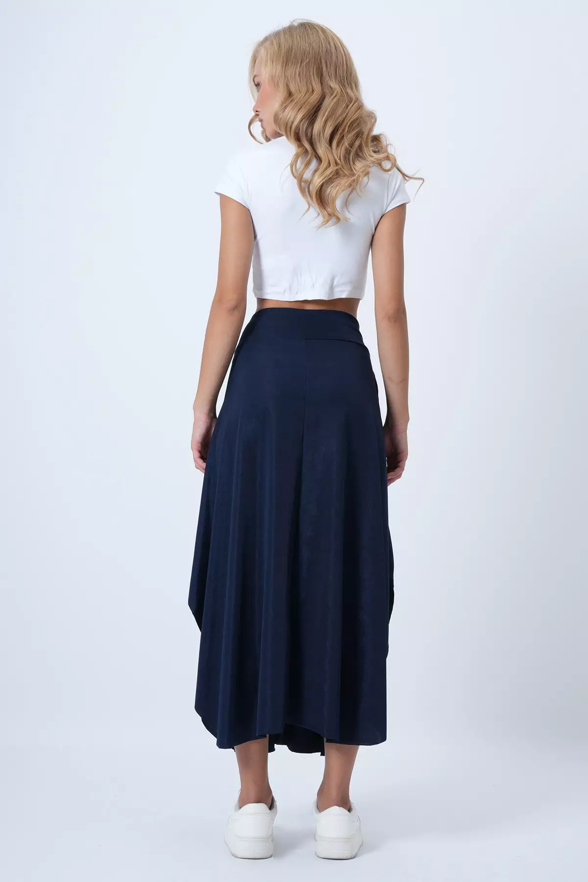 Women's Dark Navy Blue Asymmetrical Cut Tied Waist Skirt Alc-X5001