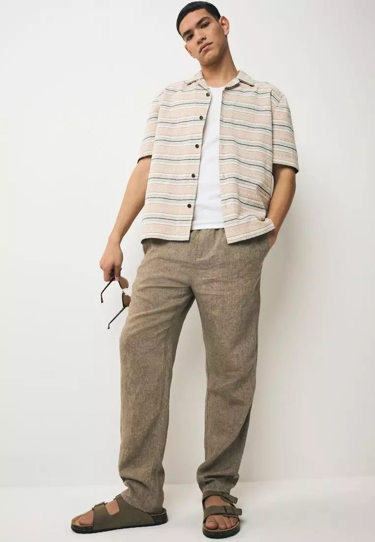 100% Cotton Textured Stripe Short Sleeve Shirt