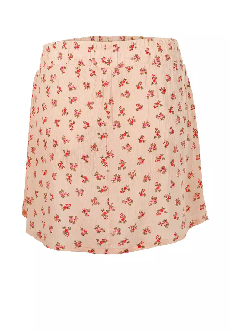 Skort Serut Dicetak di Beige