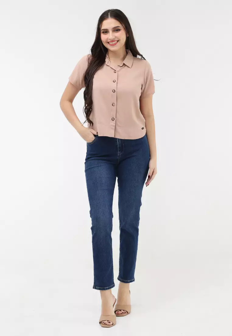 Soft Linen Woven Short Sleeves Blouse