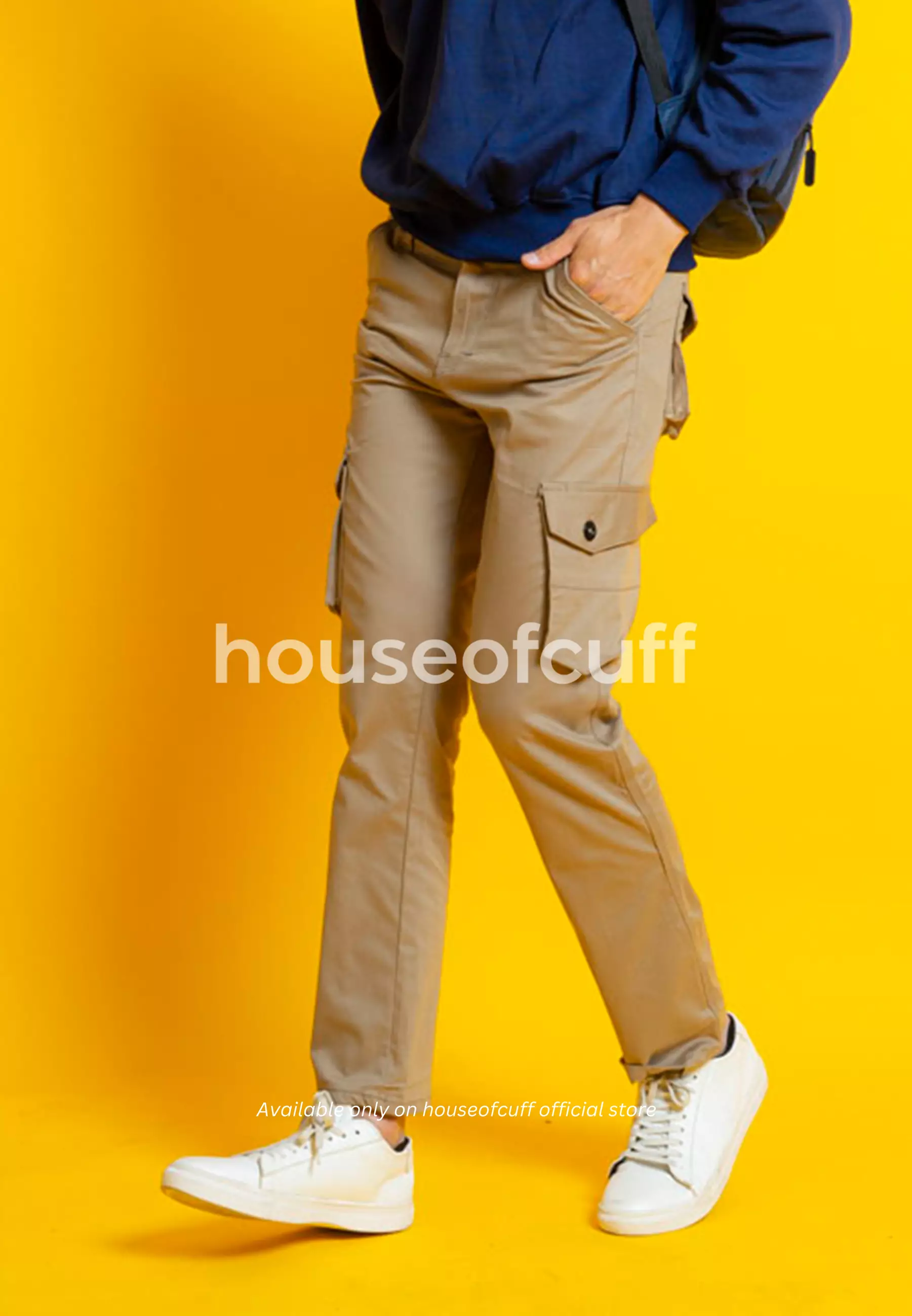 Celana Panjang kargo Pria Slim Fit Cargo pants kantong stretch melar krim tua