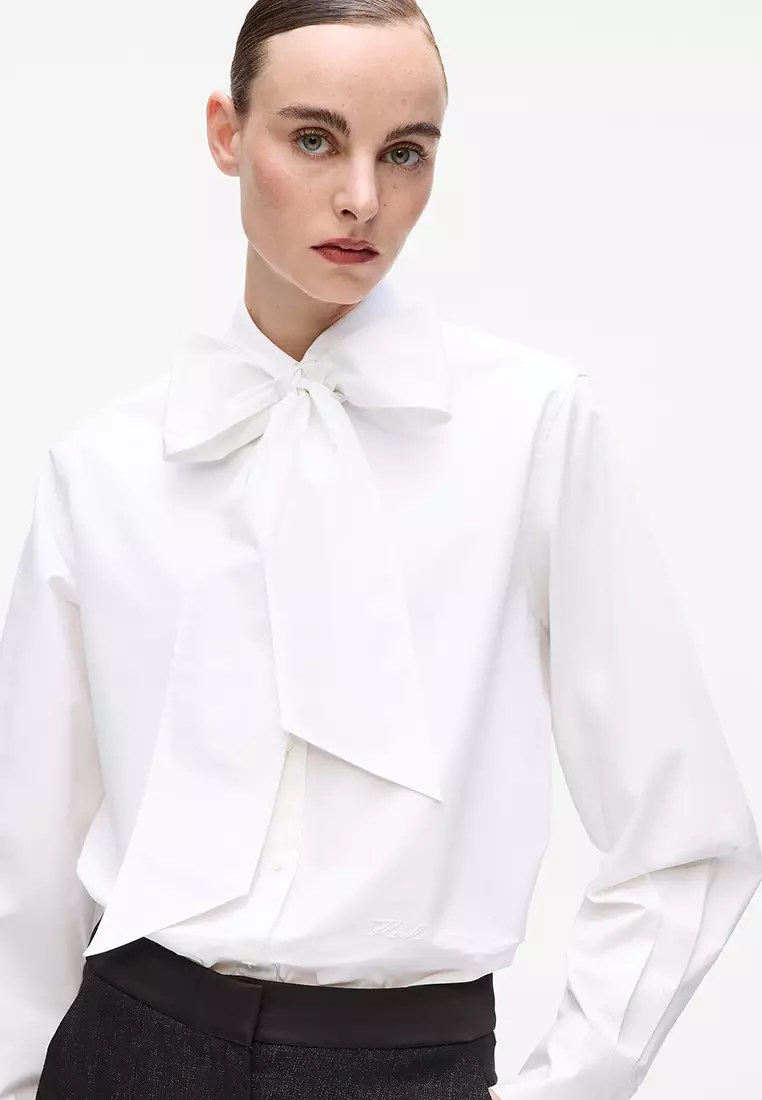 Retro Poplin Bow Blouse