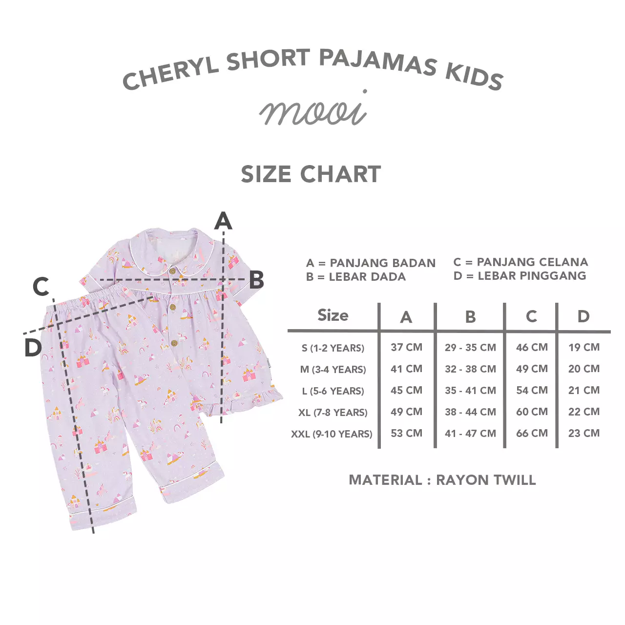 Mooi Piyama Anak Baju Tidur Anak Cheryl Short Pajamas Kids - Blue