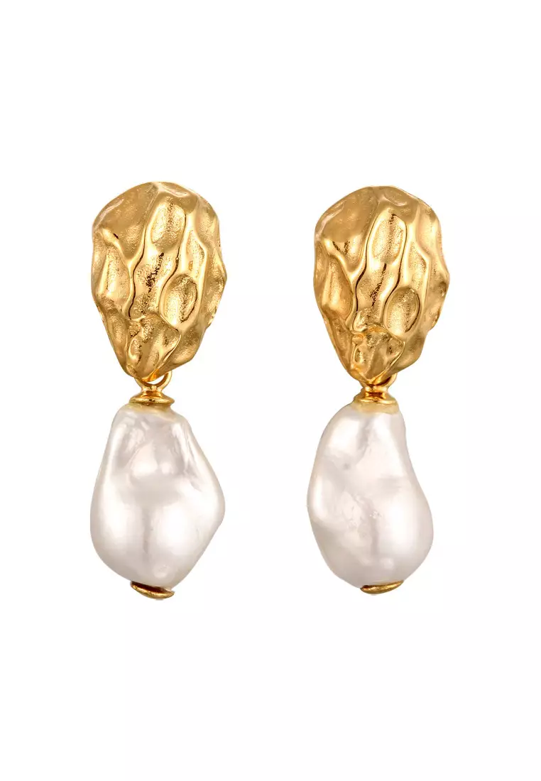 Anting Perhiasan Perak 925 Wanita Simbol Stud Shell Pearl Gold Plated