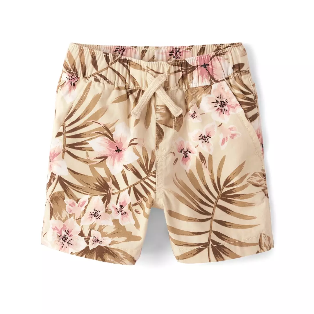 Boys Textured Tropical Pull On Jogger Shorts - Celana Pendek Bayi Laki (Krem)