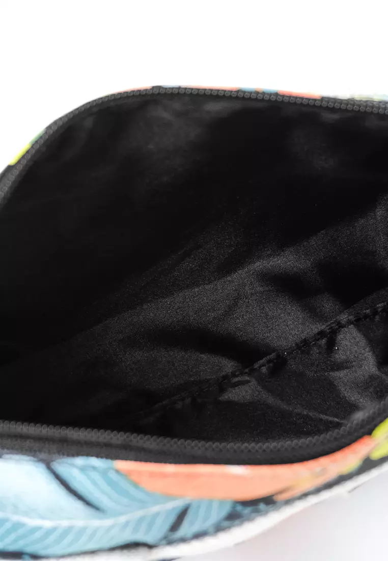 Pamole Pouch Kosmetik Bahan Kanvas Penutup Resleting - PMU Black Leaf