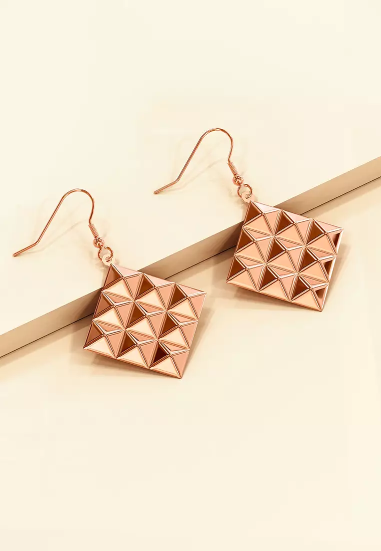 Fascination Geometric Diamond Shape Metallic  Earrings Rose Gold