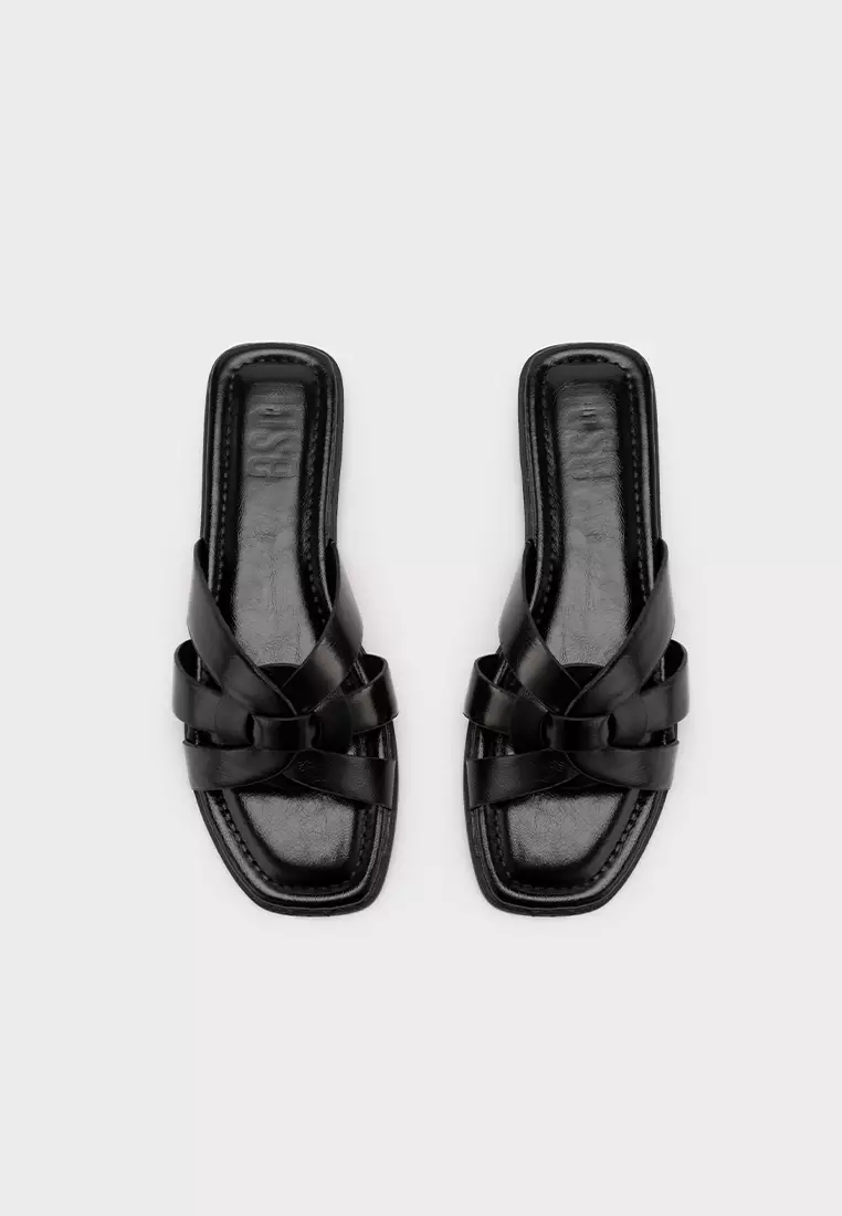 编织带方头平底拖鞋